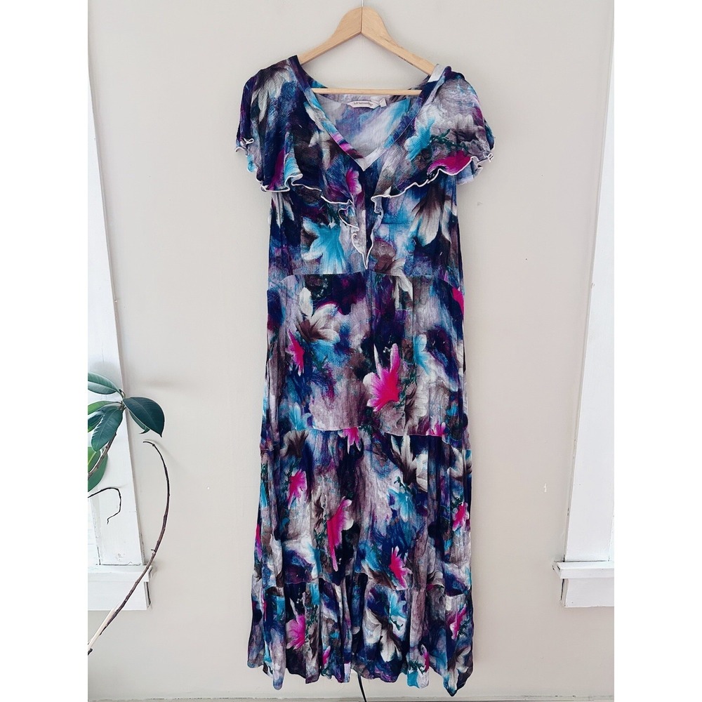 Soft Surroundings Womens Maxi Dress‎ XL Tiered Floral Artsy Boho Gauze Ruffle